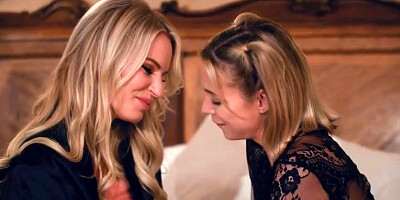 Fancy blondes, Rachael and Lily are about to have a threeway with Aiden, in the apartment