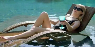 Blond Lady Poked in Dark-Hued one Lump Bikini by the Pool