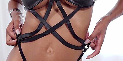 Ravishing, ebony brunette in erotic lingerie, September Reign had wild sex with a white guy