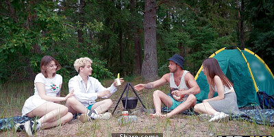 VIP4K. Horny couples lick asses in the woods and fuck with each other