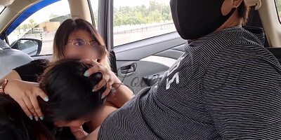 Risky public fuck-fest! 3some in parking pile part 1! nakisali si slurped sa Kantotan namin