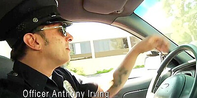 Horny police lady, Claire Dames is giving a blowjob to one of her co- workers