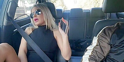 Fucking myself in the car while my stepson drive - Public masturbation