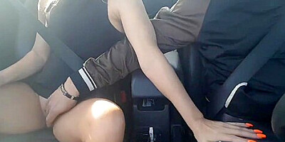 Fucking myself in the car while my stepson drive- Public masturbation
