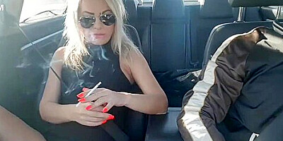 Fucking myself in the car while my stepson drive- Public masturbation