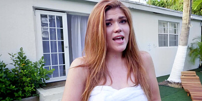 Muscle man has his way with the sweet young redhead