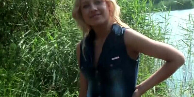 Several cocks have to be caressed by blonde-haired amateur slut