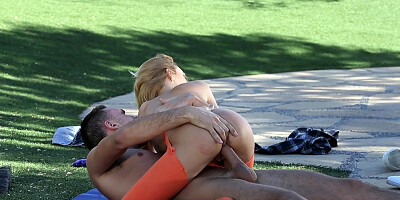 A blonde that loves to meditate is fucked in the garden