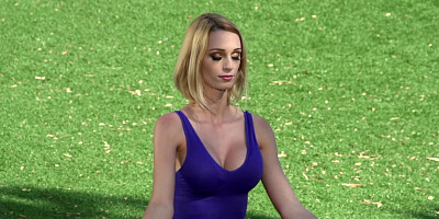 A blonde that loves to meditate is fucked in the garden