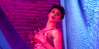 Girl teases guys playing with a pink dildo in the solo video