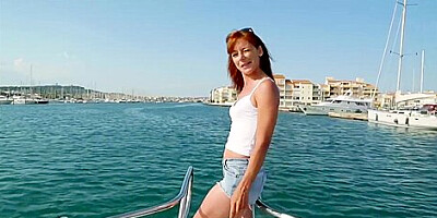 Pale, fat chick with purple hair, Sophia is about to have a threesome on a yacht