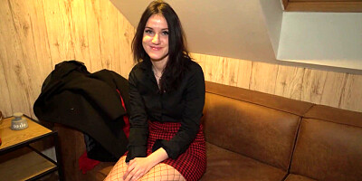 Horny brunette in fishnet stockings gets pounded in POV