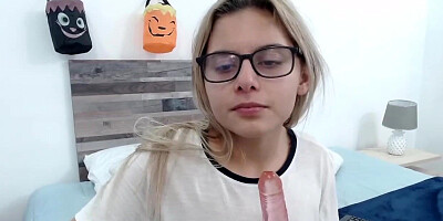 Petite Colombian sucks and fucks dildo on webcam