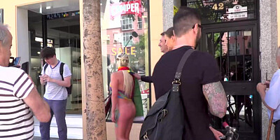 Painted body bombshell fisted in public places