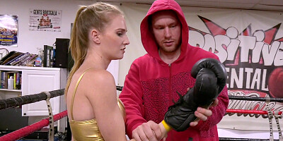 Sexy boxer Ashley Lane with small tits has sex with the trainer in the ring
