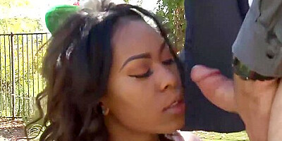 Hot ebony babe Nadia Jay loves riding his massive dick