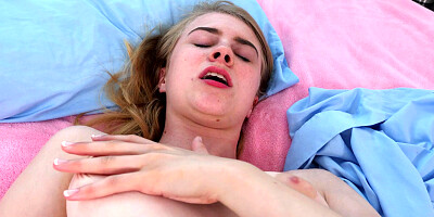 Newcomer Charlotte Carmen is playing with her tender tits and cock craving bald fuck hole