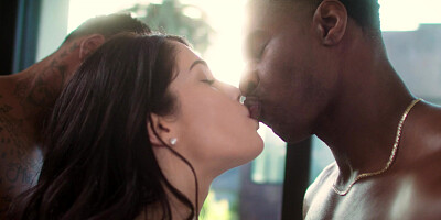 Pale brunette Evelyn Claire used by two black studs