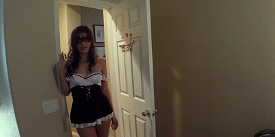 Masked stepdaughter Audrey Royal jumps on her stepdad's cock