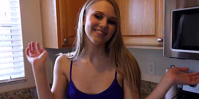 Lily Rader sucks on her man's cock & gets fucked on kitchen floor