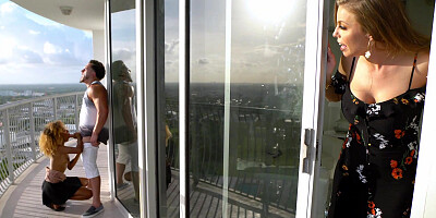 Britney Amber fucks stepson under his girlfriend's nose