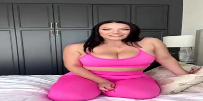 Black-Haired cougar with gigantic, innate bra-stuffers is posing and taunting in front of the camera, just for joy