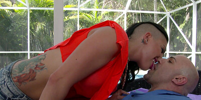 Rich girl Rachael Madori seducing guy for a fuck with cock milking poolside