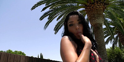 Adorable Latina swims in pool and gets all slits fucked