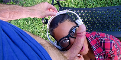 Naughty black female sucks and gets vaginal punishment outdoors