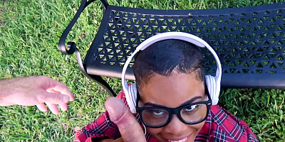 Naughty black female sucks and gets vaginal punishment outdoors