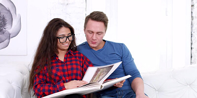 Amazing schoolgirl with glasses forgets about homework and has sex