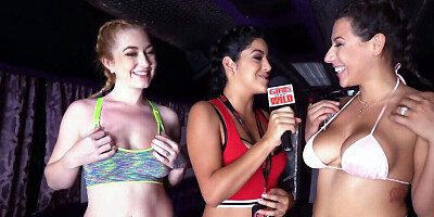 Interview with porn babes leading to lesbian oral sex