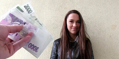 Brunette Euro cutie sucks fat cock in a bakc alley for cash