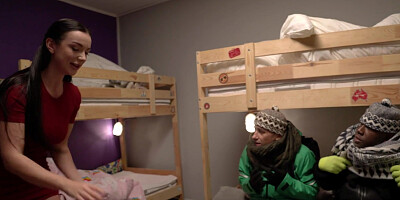 Pretty Lady Gang gets double penetration by two new neighbors