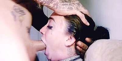 Facefucked Against A Chair, Sloppy Balls Deep Throat Fuck Creampie