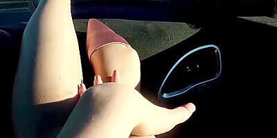 Pantyhose Car Masturbation With Shoe Play
