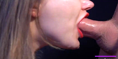 Accomplished stunner is throating a rock firm shaft while getting on all fours on the floor, just for joy