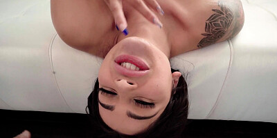 Tattooed latina with fine tits shows off her excellent deepthroating skills