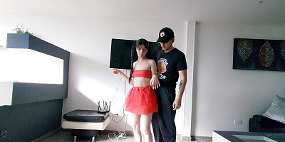 My girlfriend&amp,#039,s stepbrother seduces me in her sexy short skirt and asks me to fuck her.