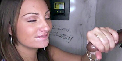 Gloryhole loving brunette gets moutful