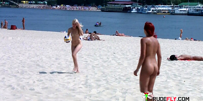 Adorable nudist teen sunbathes nude