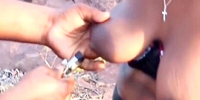 Exotic african sex slave in bondage has to suck her owners dick very gently