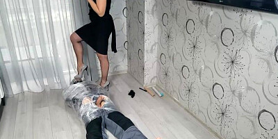 Dark Haired in a killer, black sundress, Mia is having tons of joy with her fresh gimp