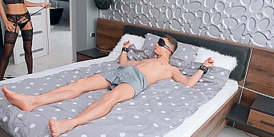 Tied-out Lad Waits For Buxom Working Girl
