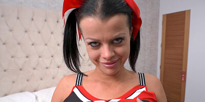 Pigtailed cheerleader Nadia White gets boned in bed