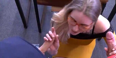 Trampy professor is about to have a three way with 2 of her schoolgirls, in the classroom