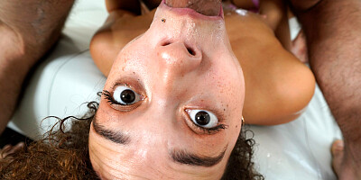 Curly-haired black chick sucks a big cock in POV video