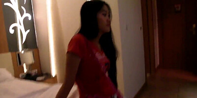 Long-haired Thai girl obtain cum on ass after fuck