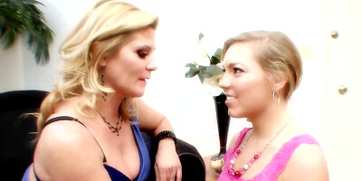 Amateur teen having first lesbian experience with seductive MILF