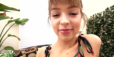 Risk taking stepsister gives him a great handjob too